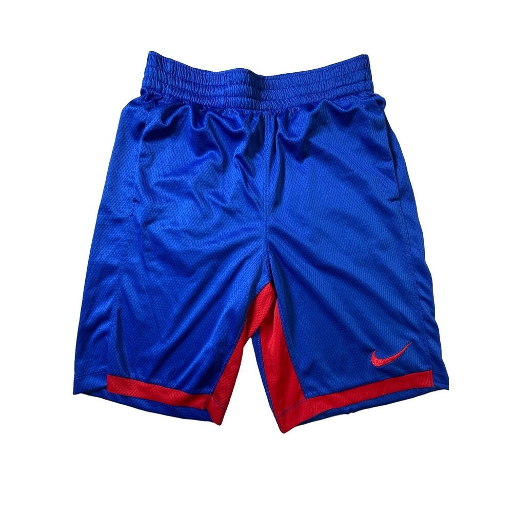 Nike Dri-FIT Boys Basketball Shorts Blue/Red Mesh Poly Drawstring Large 0161